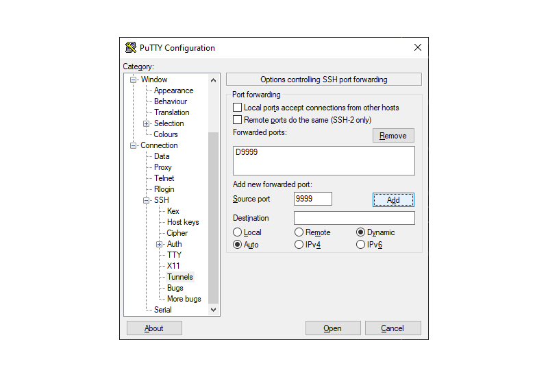 putty-port-forward